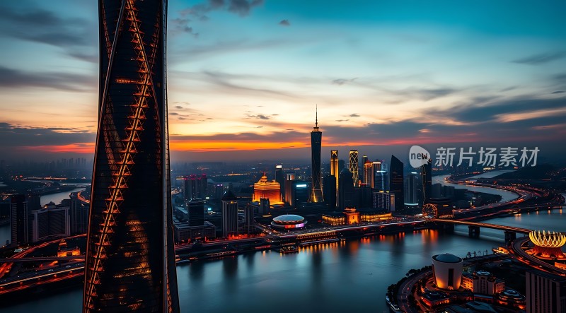 上海夜景黄浦江畔摩天大楼璀璨夺目