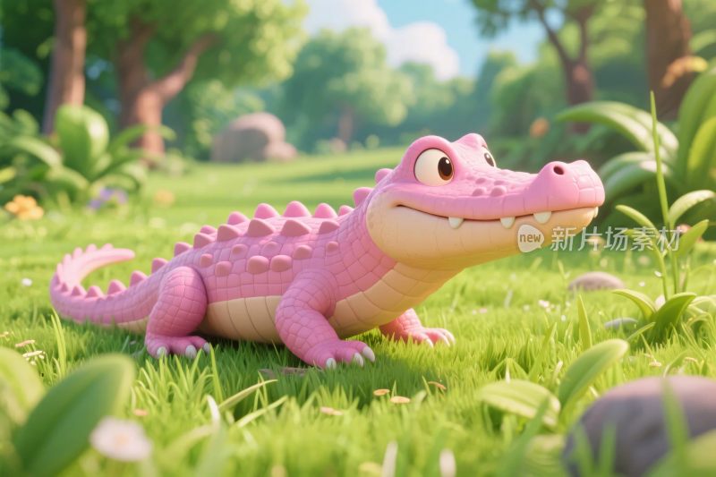 粉色卡通鳄鱼插画