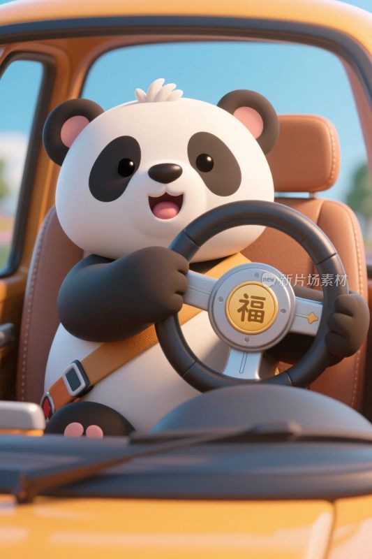 卡通熊猫驾驶插画