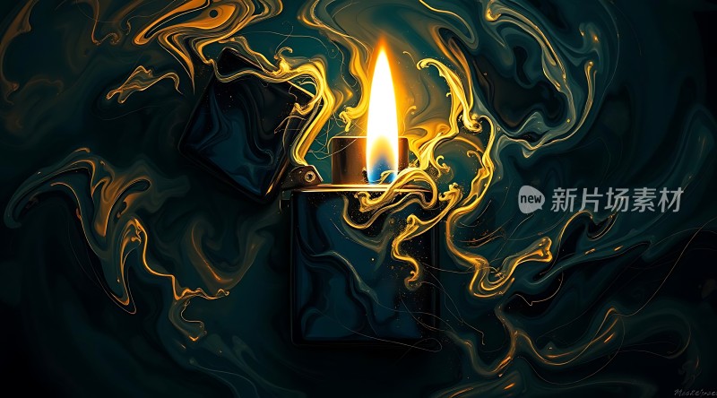 新片场素材燃烧的火焰与流动的光影交织