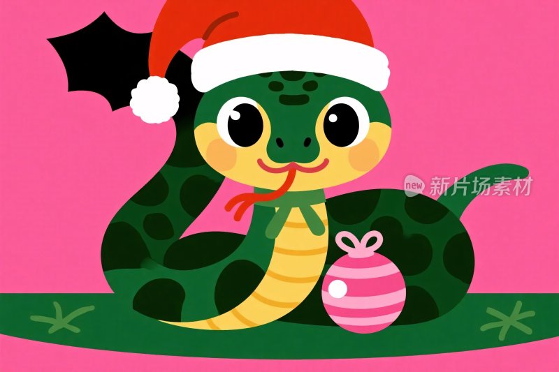 戴圣诞帽的卡通蛇形象