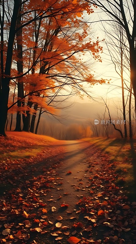 秋日暖阳下的林间小径