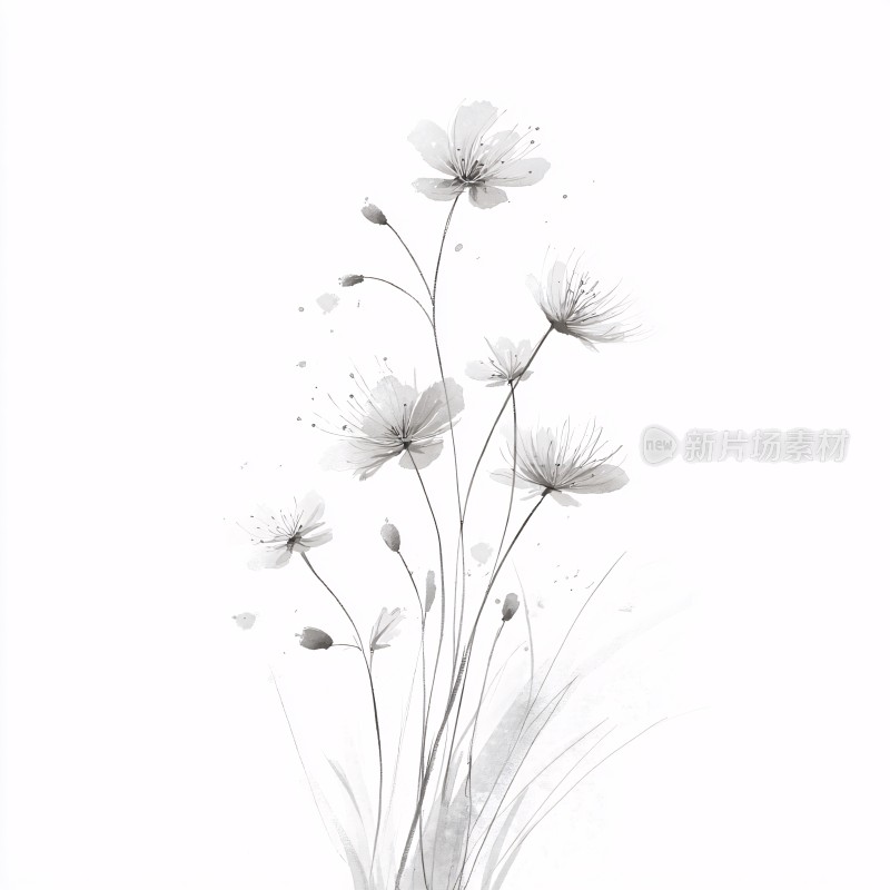 黑白花卉插画