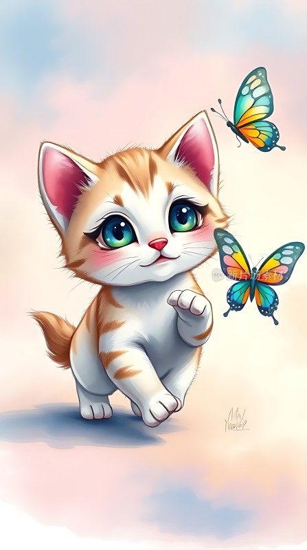 小猫与蝴蝶共舞