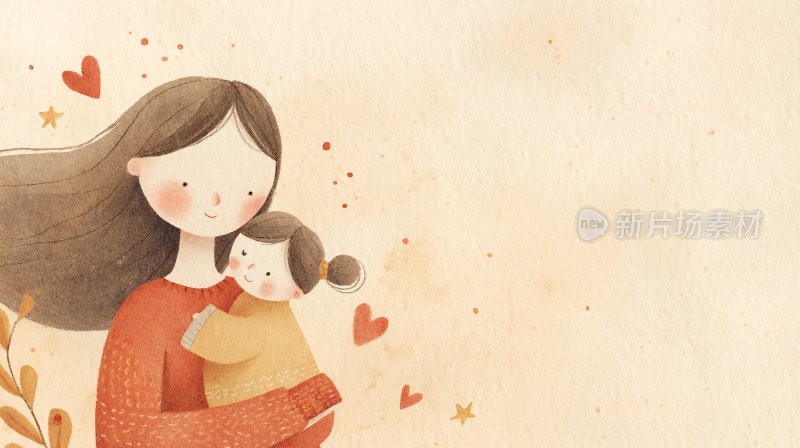 母亲与孩子温馨相拥插画