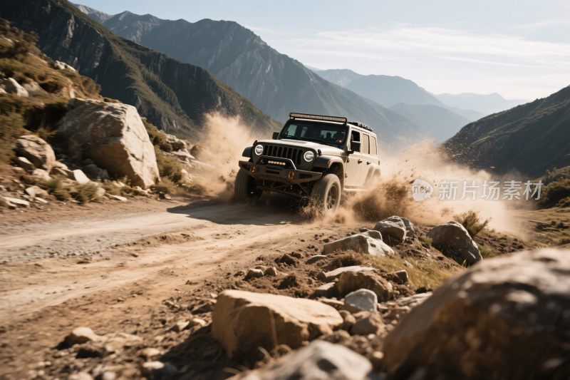 山地间行驶的越野吉普车