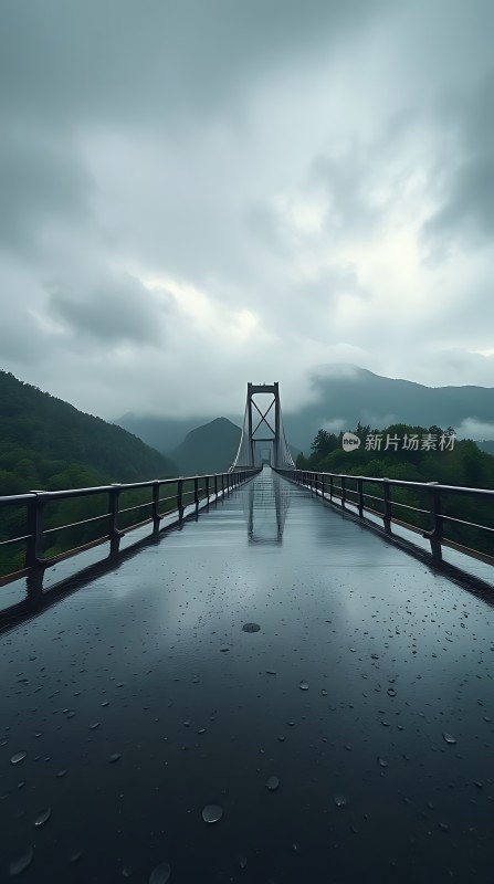 雨后山间悬索桥