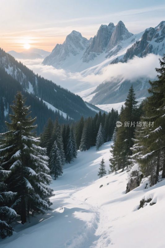 雪山森林雪景图