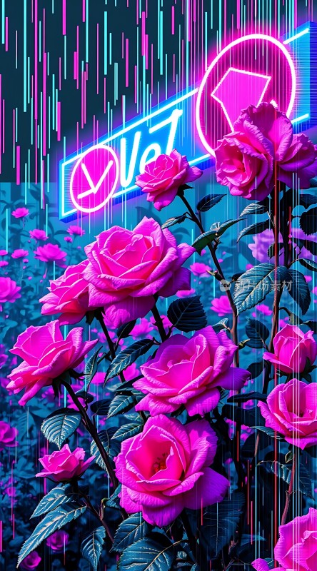 霓虹玫瑰盛开夜空