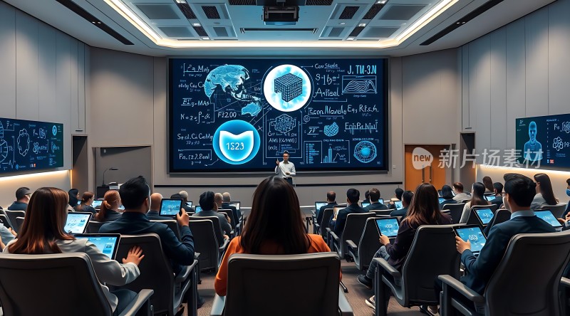 科技讲座现场观众专注聆听演讲