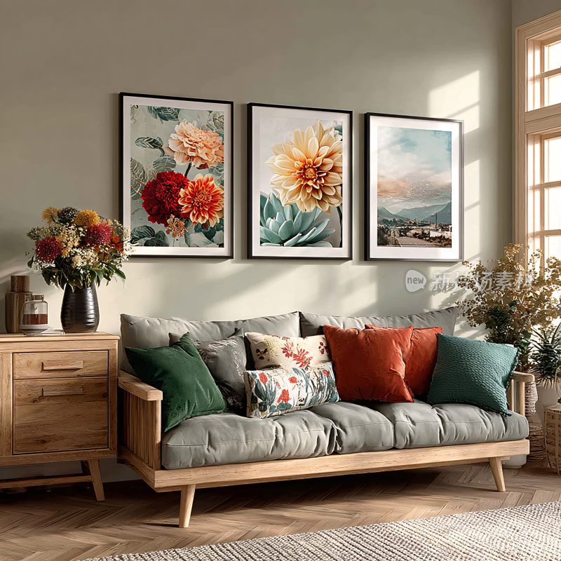 温馨客厅装饰画与沙发布置