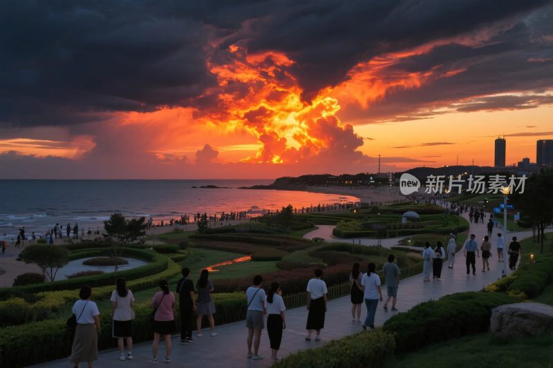 海边日落步道风景
