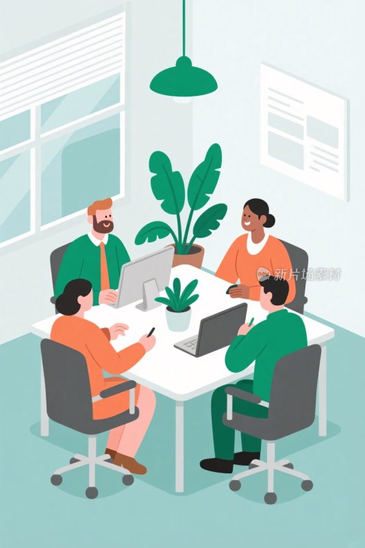 办公室团队协作场景插画