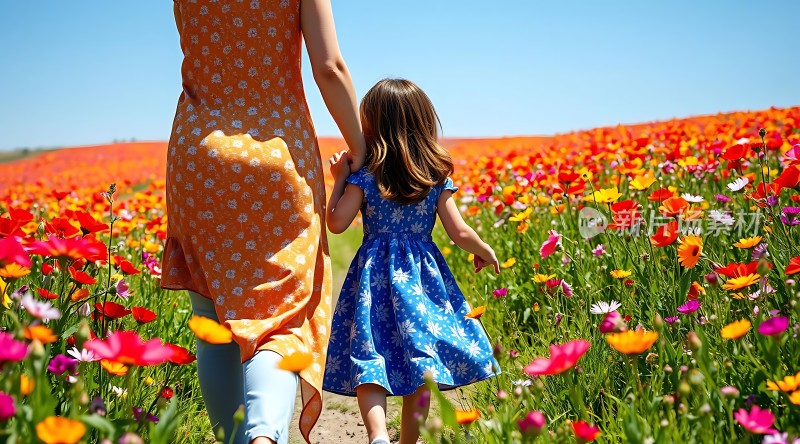 母女共赏花海美景
