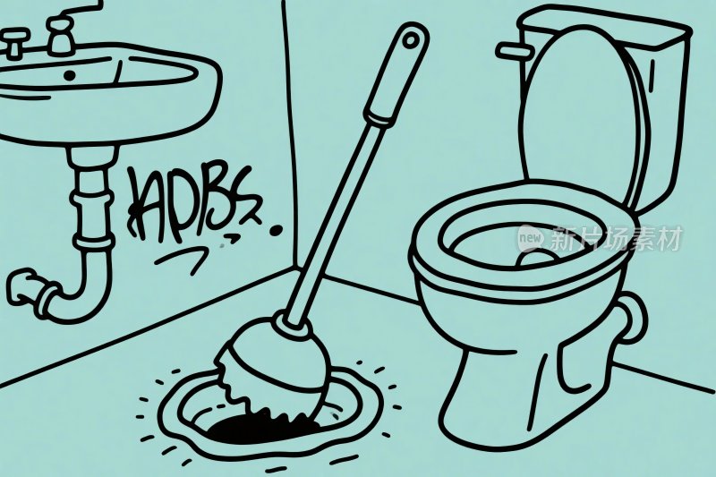 卫生间手绘拖地插画