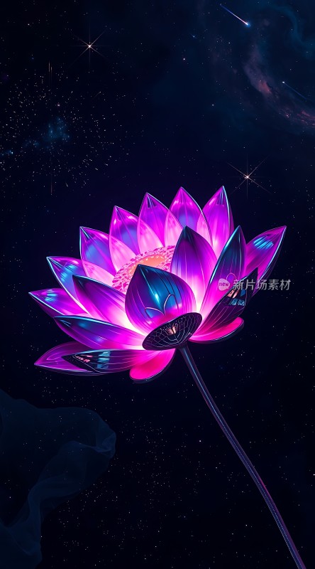 紫色梦幻莲花绽放夜空