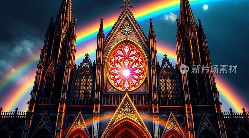 彩虹下的哥特式教堂
