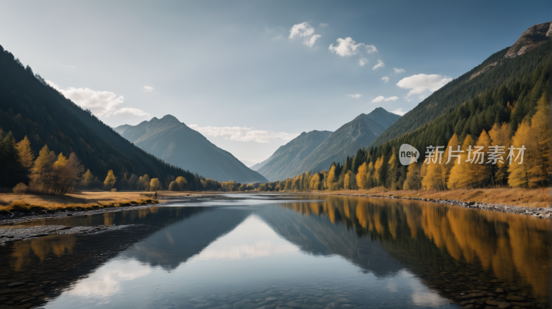 山倒映在河水的静水中风景图片