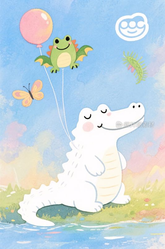 卡通鳄鱼与恐龙插画