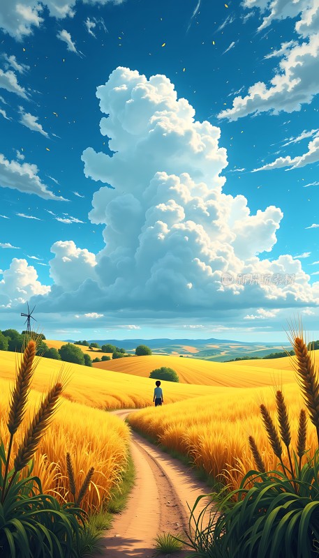 金色麦田中的小路