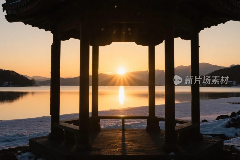 古亭日落风景图