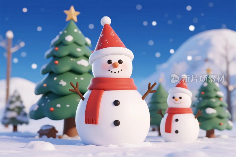 卡通雪人雪景场景