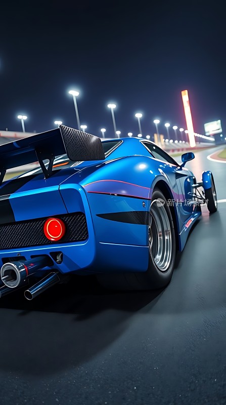 蓝色赛车在赛道上疾驰