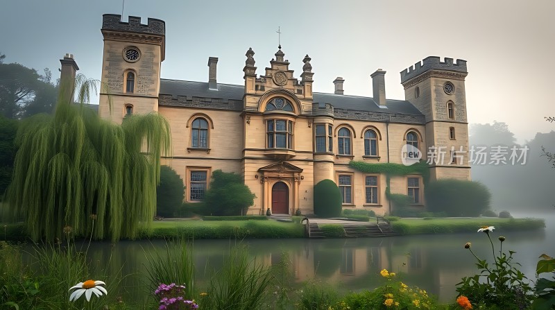 湖畔古堡神秘而美丽