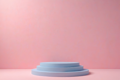 三个浅蓝色讲台粉彩粉红色背景阴影图片 三个浅蓝色讲台粉彩粉红色背景阴影图片