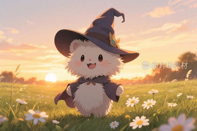 卡通小动物戴巫师帽