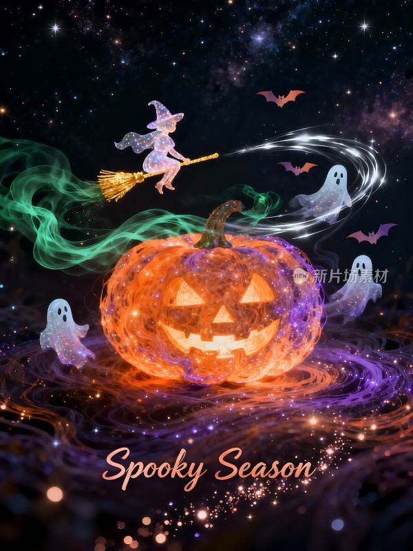 万圣节之夜南瓜灯与女巫的神秘之旅