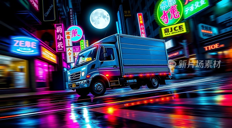 霓虹灯下的卡车之旅