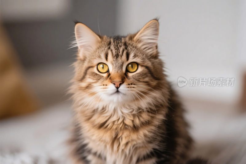 可爱长毛猫专注凝视画面