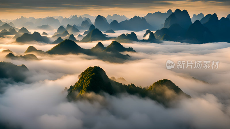 桂林山水照片山峰云海群山云雾缭绕自然风景