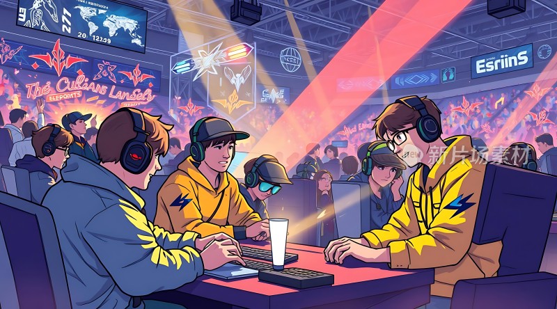 电竞比赛现场选手们专注对局观众热情高涨