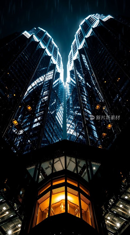 双塔摩天大楼夜景