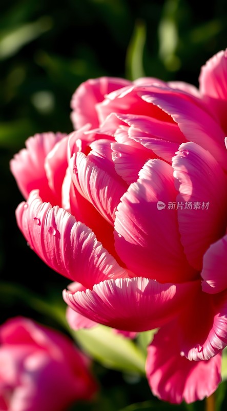 阳光下的粉红郁金香绽放