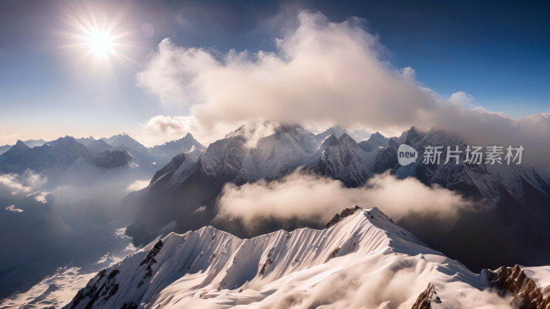 雪山照片日出阳光山峰云海自然生态环境风景