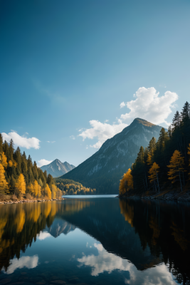 一个湖山树高清风景图片