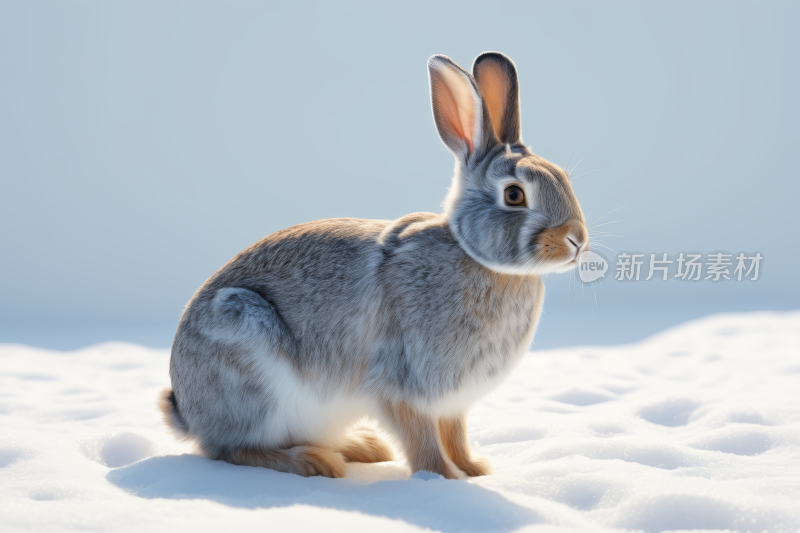 一只兔子在雪地里图片