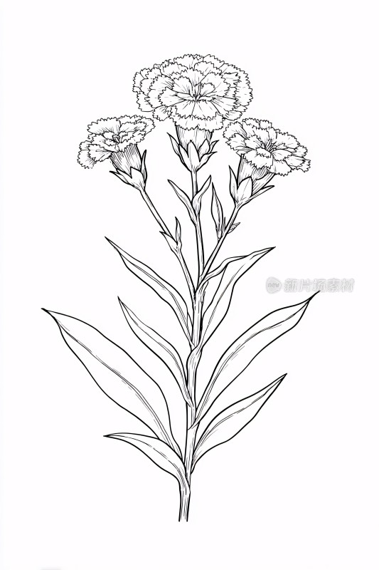 黑白线条花卉插画