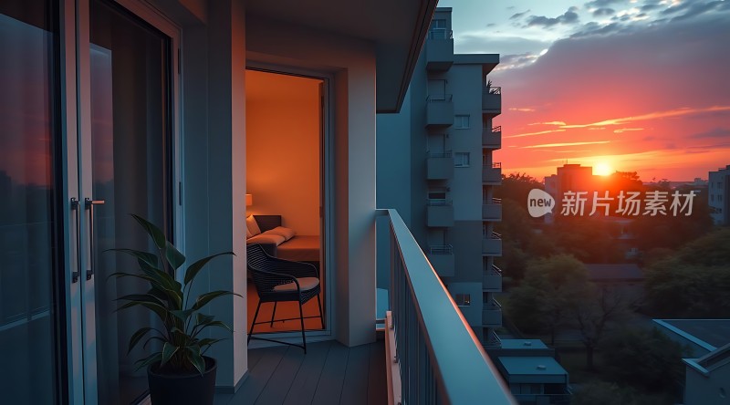 日落阳台温馨宁静的夜晚时光