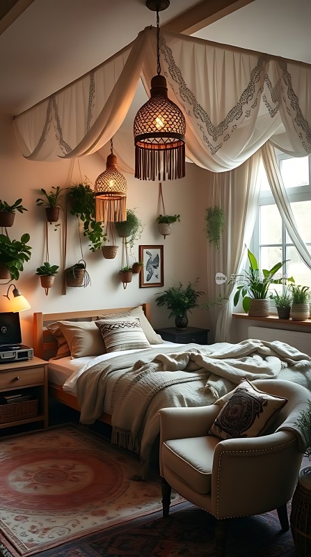 温馨卧室绿意盎然舒适生活空间