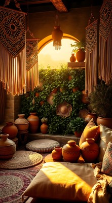 阳光下的陶艺小院绿意盎然温馨舒适 阳光下的陶艺小院绿意盎然温馨舒适