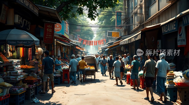 热闹市场人来人往琳琅满目商品琳琅满目