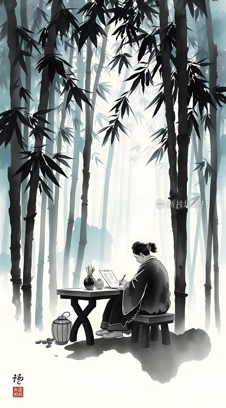 竹影下的书桌