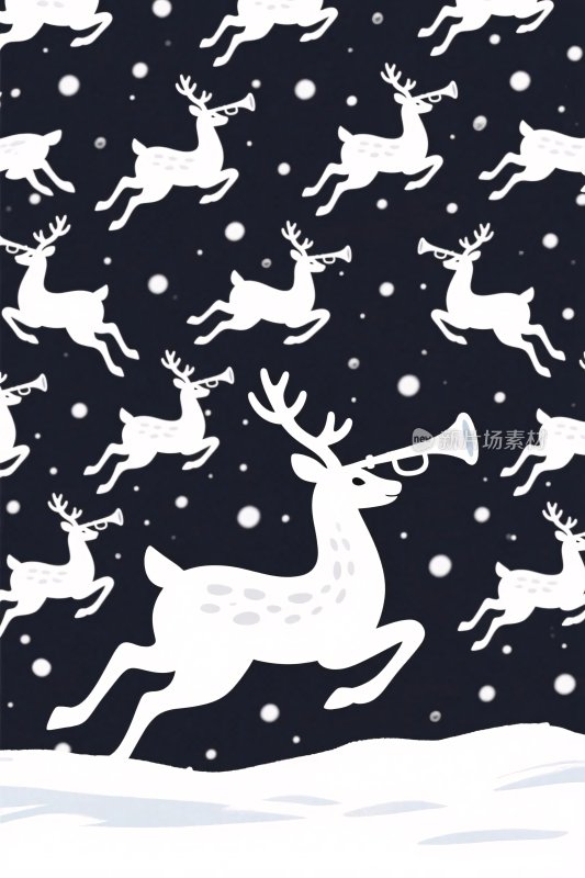圣诞驯鹿雪花插画