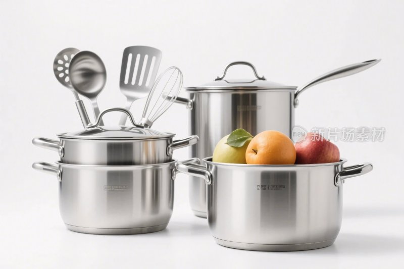 厨房不锈钢厨具与水果