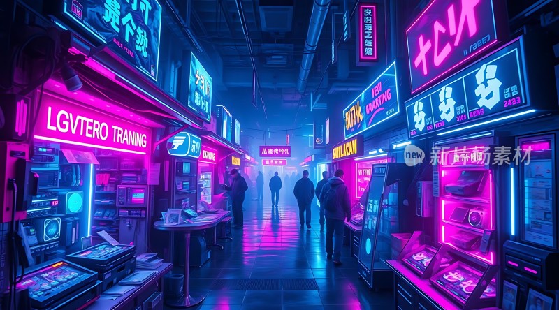 霓虹灯下的未来都市风情街