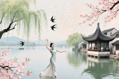 古风湖景古韵插画